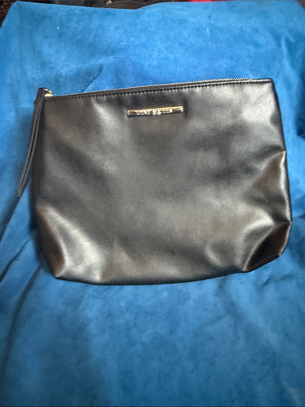 New Black Leather extra large Steve Madden cosmetics bag